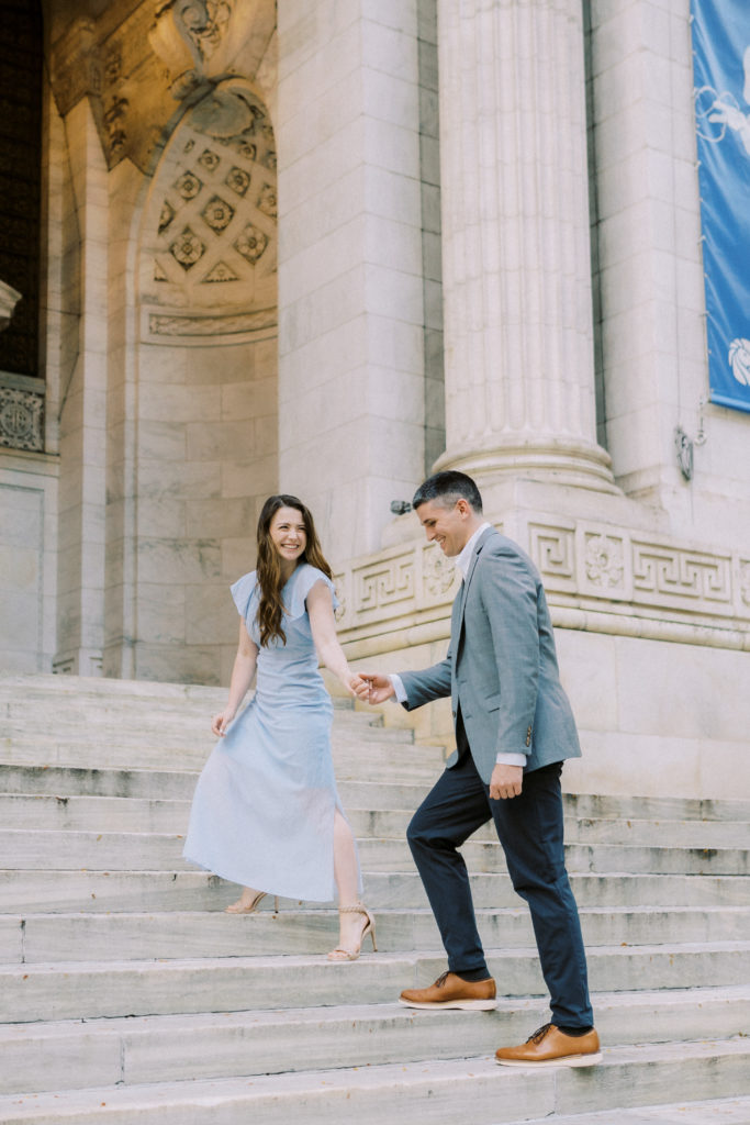 NYC Engagement Photos on NYPL front steps
