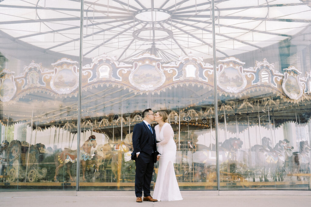 nyc engagement photos at Jane's Carousel in DUMBO