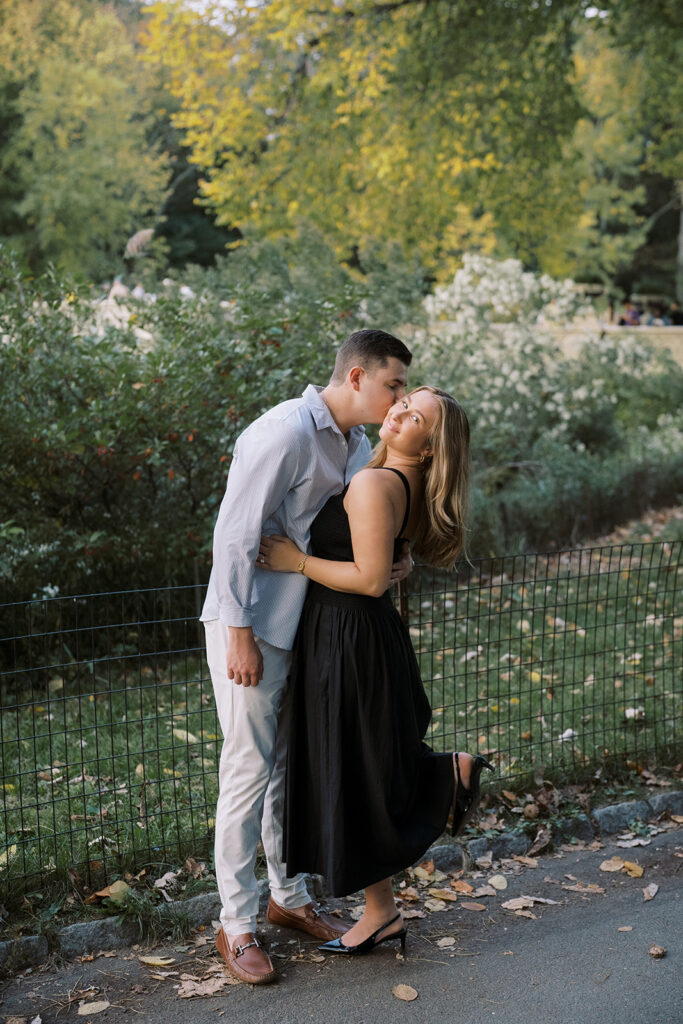 Central Park Engagement Photos in the summer at Cherry Hill Fountain