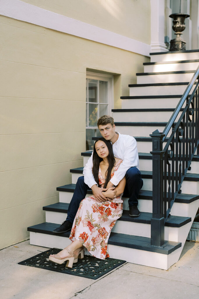 Couple sitting together in Forsyth Park 