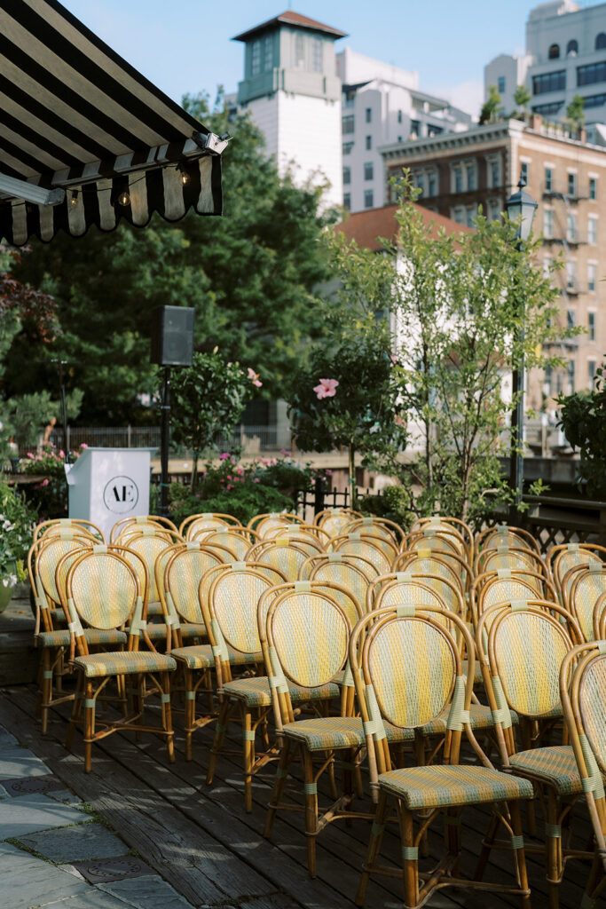 Wedding ceremony site on the terrace at The River Cafe in Brooklyn