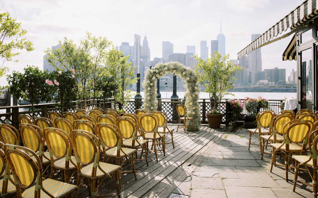 Wedding ceremony site on the terrace at The River Cafe in Brooklyn