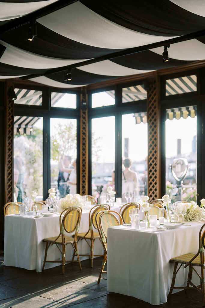 Reception details indoors at the River Cafe